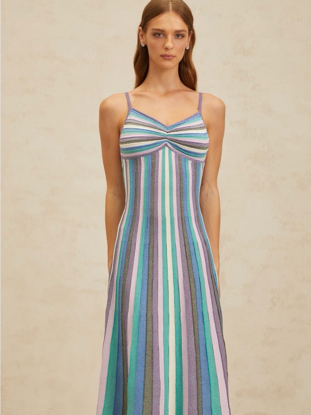 Amalfi Twilight | Coastal Striped Knit Midi Dress